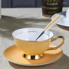 Mugs Tumbler Water Glass Bone Porcelain Coffee Cup Set Tracing Gold Cups Mug Ceramic Dish Spoon Milk S Glasses