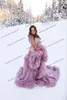 Robes de fête 2024 Sheer Tulle Prom Rouffles Edge Loose Lot Manches V Vannes Poshoot Personnalisez la robe de soirée de maternité