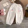 Pantalon filles pantalons d'automne 2023 New Korean Childrens isure Sports Pants lâches Broidered Lace Spring and Automne Casual Colters L46