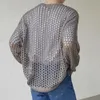 2024 MENS Vintage Loose Smock Tops Summer Fashion All-Match Casual Geometic Hollow Out Outfits See-Though Knit Shirts 240327