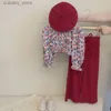 Hose 2021 Herbst neue Mädchen Kleidungsstücke koreanische Stift Kostüme Blumenhoch Taille Top+Wide G Hosen Baby Kinder Anzug Kinder Kleidung L46