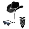 Berets Cowgirl Hat Sunglasses Set Elegant Scharf Music Festival Party