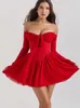 Lässige Kleider Mozision elegant trägerlosem Rückenless sexy Mini-Kleid für Frauen rot Offschuldige Lange Flare-Hülle Plisel Club Party 2024
