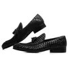 Casual Shoes Breattable Brown Tan / Black Woven Design Loafers Summer Mens Wedding Groom äkta läder Male Dress med Tassel