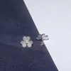 Boucles d'oreilles Stud Fashion Real 925 argent sterling complet micro-cubic zirconia trois feuilles de fleur pour femmes bijoux de fête de luxe cadeau