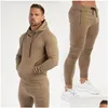 Contrôles masculins pour hommes Spring Automne Cotton Fashion Suits Streetwear Plèvre à sweat à sweat à swets à fermeture éclair Poches Slim Fit Drop Drop Dhjo1