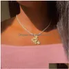 Pendant Necklaces Women Iced Out Butterfly Animal Pendants Tennis Chain Jewelry Fashion Crystal Rhinestone Necklace Gold Sier Pink Dro Dh87E