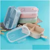 Lunch Boxes Bags Wheat St Box Microwave Bento Boxes Health Natural Student Portable Food Storage Dinner 3 Colors Drop Delivery Home Dhgvz