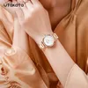 الساعات النسائية utakata جديدة للعلامة التجارية es الموضة الفولاذ المقاوم للصدأ المرأة الكوارتز Quartz الأصلي أنثى الإناث الأصل Reloj Mujer L240402