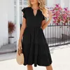 Casual Dresses for Women Party Fashion Solid Color V Neck Short Sleeve Shirt Dress Christmas Fun