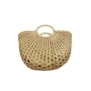 Storage Bags Straw Woven Bag For Women Seaside Holiday Beach Circular Handle Makeup With Lining