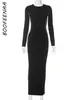 Casual Dresses BOOFEENAA Elegant Patchwork Bodycon Dress Long Sleeve Slit Maxi White Black Women Clothes Fashion Trends 2024 C85-CZ31