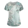 T-shirts t-shirts pour femmes tops tops femmes à manches courtes en V en V uniforme imprimé floral chemisier t-shirts de poche dames de poche