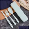 Flatvaruuppsättningar Miljövete Platycodon ST Cutsly Set Portable Cam Table Spoon Fork Chopsticks Anpassade logotyp Deliv DHX0I