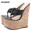 Тапочки Aneikeh Летние клинья Flip-Flops Женская обувь Fashion Classics Pu Платформа головка Peep Toe Высокие каблуки Размер 35-42