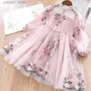 Robes de fille 3-8 ans Spring Automne Girls Robe Fleur Egant Long Seve Kids Casual Clothes Tul Birthday Party Princess Robe pour GI L240402