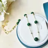 Kedjor naturlig grön jade runda pärlor halsband för kvinnor 14 k guldfylld klumpkedja retro charm eleganta lyckliga smycken