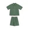 Clothing Sets Boys Smog Green Preppy Style Suit Children 'S Summer Girls Fried Street Fashionable Short Sleeve Shirt