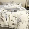 Sängkläder sätter Botanical Leaves Bird Garden 4st Däcke Cover Set Egyptian Cotton 1000TC Classic med 1bed Sheet 2Pillowcases