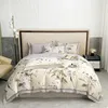 Sängkläder sätter Botanical Leaves Bird Garden 4st Däcke Cover Set Egyptian Cotton 1000TC Classic med 1bed Sheet 2Pillowcases