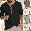 Men's Casual Shirts Mens Fashion Solid Color Cotton And Buckle Long Sleeve Shirt Top Blouse Large T