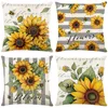 Sunflower Pillow Cover Linen Print Summer Bee Cushion Case Living Room Sofa Cushion Cover