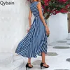 Lässige Kleider Qybian 2024 ärmellose Frauen Sommerkleidertank losen großen Saum unregelmäßige Streifen Midi mit Taschen