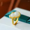 Clusterringe exquisite Jade Gourd Quasten -Anhänger Ring für Lady Finger Accessoires Mode Frauen 925 Sterling Silber Verstellbar