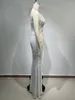 Runway Dresses Luxury Beading Sequins Cut Out Seleeveless Backless Sexy White Maxi Long Dress Women Celebrity Party Night Club Prom Gown