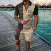 Fashion Summer Herren Tracksuit Kurzschlärm Polo -Hemd Set Kokosnussbaum 3D -Druckkleidung 2 Stück Freizeitanzug Streetwear Outfit 240403