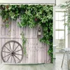 Douchegordijnen vintage houten deur boerderij schuur houten board groene wijnstokken planten polyester stof badkamer gordijn decor met haken