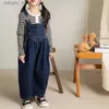 Broek jongens en meisjes broek denim riem broek jumpsuit herfst nieuwe gepersonaliseerde pocket riem broek kinderjumpsuits jumpsuits kinderkleding l46