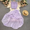 For Holiday Suits 2024 Women Skirts Summer Lace Top High Waist Pleated Chiffon White Skirt 2 Pices Set Beach Dress 220311 0311