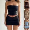 Work Dresses 2024 Sexy Strapless Crop Top And Mini Skirt Suits 2 Piece Set Night Club Outfits Streetwear Women Fashion Y2K Clothes