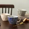 Becher Japanischer Stil unregelmäßiger handbemalte gestreifte Keramik Kaffeetasse große Kapazität 400 ml Getränke Wasser Tasse Haferflocken Tee