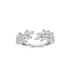 Cluster Rings S925 Silver Ring Leaf Opening Zircon Female Forest Style Elegant and High Grade justerbara smycken