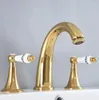 Bathroom Sink Faucets Gold Color Brass Widespread Dual Handle Washing Basin Mixer Taps Deck Mounted 3 Holes Lavatory Faucet Anf987