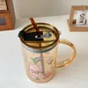 Verres à vin mignon tasse en verre avec couvercle paille kawaii tasses à café gros lait bière buvant un jus de jus de jus d'eau coréenne cadeau