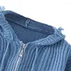 Malha feminina feminino Cardigan Zipper Sweater Knit Design macio e aconchegante Taberado com capuz