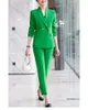 女性の2ピースパンツカジュアルビジネスブレザーと女性用フォーマルパンツセットイエローグリーン衣装オフィスプロフェッショナルスーツ2