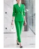 Dames tweedelige broek Casual Business Blazer en voor vrouwen formele broeksets Yellow Green Outfits Office Professional Suit 2