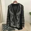 Costumes pour femmes Blazer Mode Fashion Handmade Perle Perle Perle Collier Hidden Breasted Long Suit Suit Vestes Printemps 2024