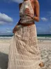 Summer Backless Ruched White Dress Set Sexy Halter Short Tops Fold Long Kjol 2 Piece Fashion Beach Outfits 240403