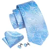 Bow Ties Light Blue Paisley Men's Fashion Tie Pocket Square Cufflinks For Tuxedo Business Man Silk Luxury Purple Wedding Groom Neckties