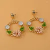 Boucles d'oreilles en pente d'arrivée mode baroque rétro mignonne fleurs colorées pour femmes vintage grand cercle cristal girl cadeau