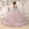 Eleganz von der schulter flauschigen Blumenmädchenkleider für Hochzeitsanwendungen Rüschen Kleinkind Festzug Kleid Kinder Geburtstag Ball 240326