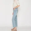 Kvinnors jeans totem-womens höga midja raka byxor vridna söm asymmetri tunn lös stil bomull casual klassiker