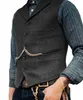 Mens traje colete de casamento marrom lã de tweed businechoat jacket casual slim fit gilet homme coletes para groosmen homem casamento 240321