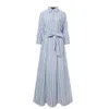 3XL 4XL 5XL Cotton Linen Shirt Dress Women Plus Size Blouse Long Skirt Vestidos Large Femal Clothing Striped Cardigan 240326