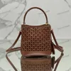 Nieuwe Hollow Out Bag Designer Leather Bucket Bag Luxe Panier Handtas Weave Shop Tote Raisweeken